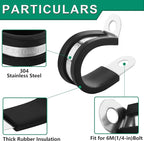 OURU 10pcs 2 Inch Stainless Steel Cable Clamps,Rubber Coated Cushioned Insulated Cable Clamp,Automotive Cable Wire Clamps,Pipe Clamps,Metal Clamp for Tube,Lines,Wire Cord Installation(Black,51mm)