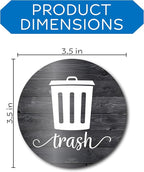 Farmhouse Recycling Stickers for Trash Can & Bins, 3.5" Recycle Stickers for Trash Bins, Laminated Recycle Sticker for Kitchen Garbage Can Recycling Bin Combo, Made in USA, Black & White Wood