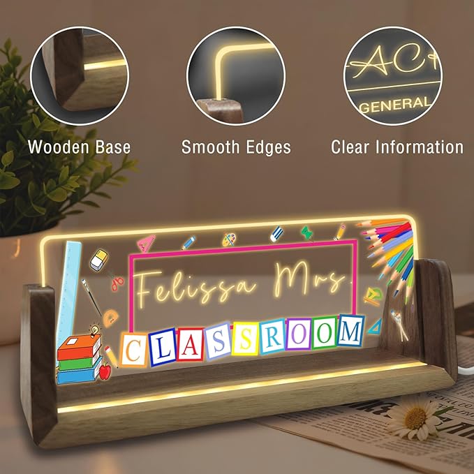 Desk Name Plate Personalized Custom Light Up Acrylic Plaque for Desk Customized Office Gifts for Boss Coworkers Teacher Employee Office Decor for Women Men