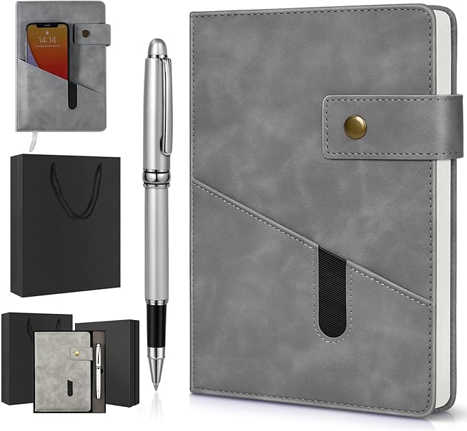 vfaejll A5 Lined Leather Journal Notebook,Hardcover Journal Set with Pen and Gift Box,100Pages 100gsm Thick Ruled Paper Daily Diary for Men Women School,Travel,Business,Work,Writing 5.9" X 8.4"