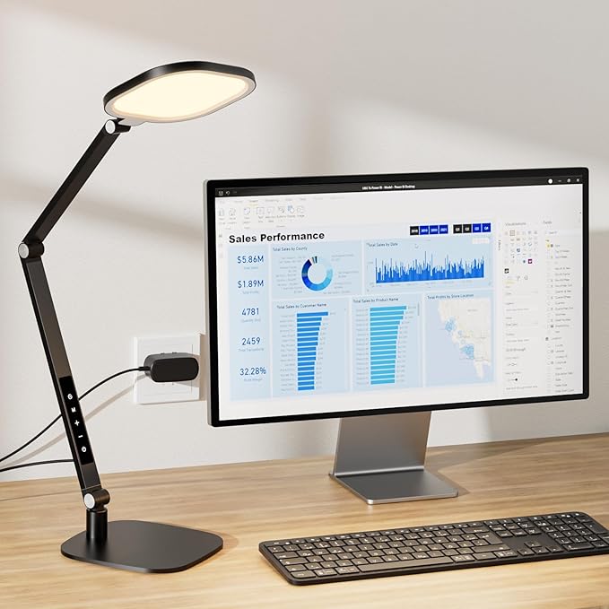 LitONES LED Desk Lamp for Home Office, 15W Computer Zoom Lighting with CRI >95, Memory & Timer Function, 1200LM Dimmable Desktop Ring Light for Video Calls, Conference, Reading, Streaming, Study
