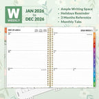 SUNEE 2026 Weekly and Monthly Planner - from January 2026 - December 2026, Daily Agenda Planner with Monthly Tab, Flexible Cover, Note Pages, Pockets, Bookmark, Spiral Binding, Green Wildflowers, 8.5"x11"