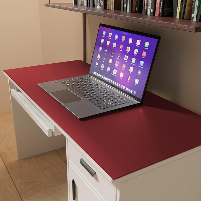 Zinkooat Leather Table Cover,1.8mm Thick,24x48 Inch Desk Cover,Large Desk Mat,Table Protector,Table Cover Protector,Craft Mats to Protect Table(Black+Wine Red,24x48)