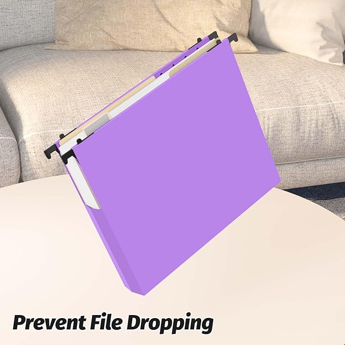 Shutex Extra Capacity Plastic Hanging File Folders,12 Pack Reinforced Expanding Hang Folder Letter Size,Accordian Pocket,Heavy Duty 2 Inch Expansion,Hanging Folder Organizer for Office Home,Purple