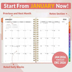 SUNEE 2026 Appointment Book, Quarter-Hourly, Weekly & Monthly - from January 2026 - December 2026, 6.4"x8.3" Weekly Planner, Flexible Cover, Note Pages, Pockets, Bookmark, Spiral Binding, Pink Breeze
