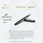FANSTIK Customized RollerBall pen with name (MADE IN USA), stainless steel, black and silver, luxury engraved pen personalized for men and for women. (RollerBall Black-Silver)