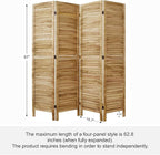 Room Partitions and Dividers, Temporary Wall with Double Hinges, 5.6 Ft Tall Folding Louver Wood Screen for Home Office Bedroom Hotel Decoration (4 Panels, Wood Color)