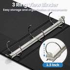 SUNEE 3 Ring Binder 1.5 Inch 1 Pack, Clear View Three Ring PVC-Free (Fit 8.5x11 Inches) for School or Office Supplies, Black