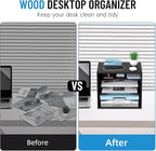 SHARKWOODS 5-Tier Wood Desk Organizer, Paper Tray Organizer for Desk with Adjustable Storage Shelves, Desktop File Organization Paper Sorter Mail Holder for Office Home Classroom, Black