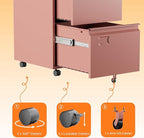 SUXXAN 2 Drawer Mobile File Cabinet with Lock, Under Desk Metal Filing Cabinet for Office, Home,Vertical Cabinet Legal/Letter Size, Need to Assembled (Pink)
