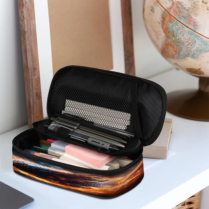 Pardick American Football Fire Pencil Case，Big Capacity Pencil Pouch Coin Pouch Stationery Organizer For Teen School