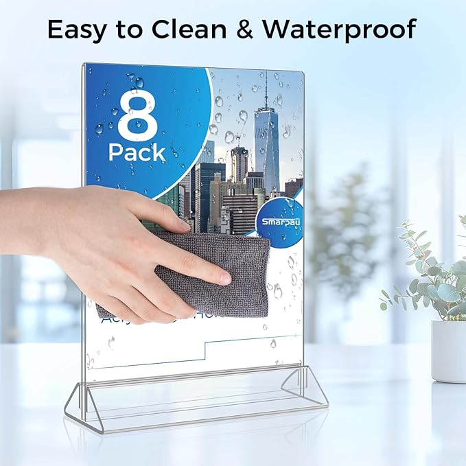 Smarpau Acrylic Sign Holder 8.5x11, 8 Pack Double-Sided Picture Frames Display Stand, Clear Table Number Holders, Plastic Menu Flyer Photo Holders for Office Store Restaurant
