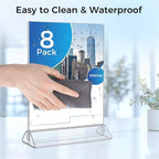 Smarpau Acrylic Sign Holder 8.5x11, 8 Pack Double-Sided Picture Frames Display Stand, Clear Table Number Holders, Plastic Menu Flyer Photo Holders for Office Store Restaurant