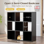 COMHOMA 9 Wood Cube Storage Organizer with Open Back and Removable Back Panels, 11In Black Cube Storage Bookshelf, Cubicle Shelf Bookcase for Home Office Bedroom Living Room, Vertical or Horizontal