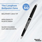 DISCOUNT PROMOS Custom Langham Ballpoint Pens Set of 50, Personalized Bulk Pack - Black Ink, Great for Office, School, Business, Tradeshows - Black