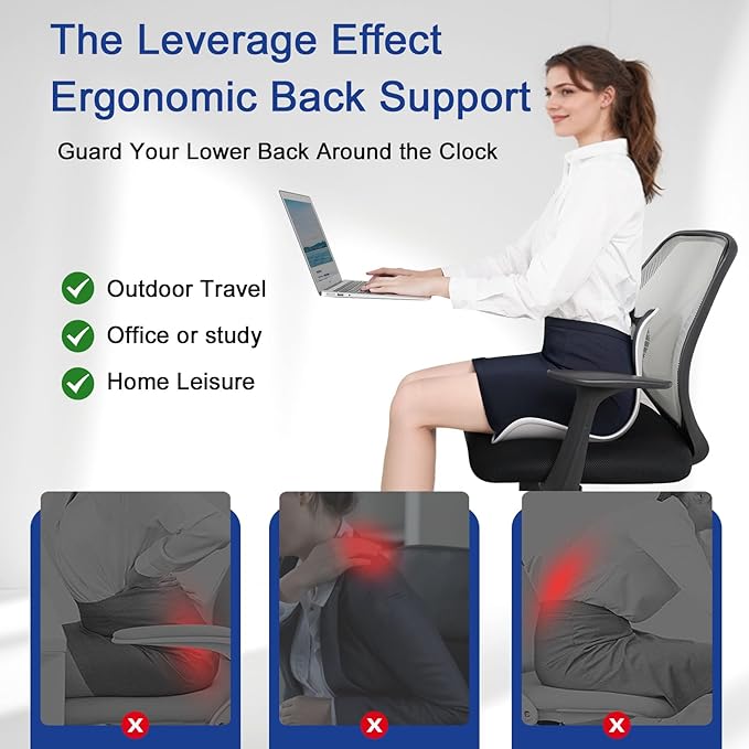 Ergonomic Back Support Office Chair Posture Correction Back Tailbone Pain Relief Seat Cushion Memory Foam Portable Floor seat Comfortable Lumbar Pillow Home Outdoor Gaming