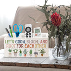 URLLUAE Boho Plant Classroom Wooden Pen Pencil Holder for Office Desk Accessories, Back to School Supplies for Students College Boys Girls Teachers First Day of School, Let's Root for Each Other