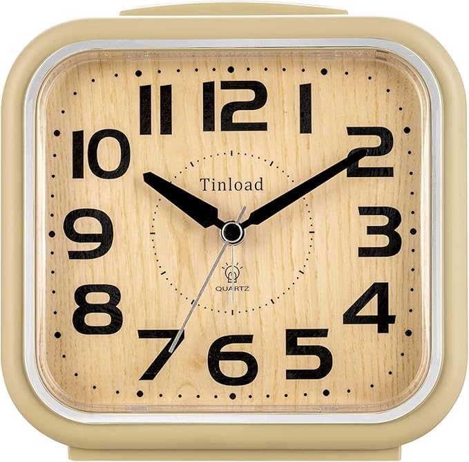 Tinload 5.5" Large Analog Alarm Clock Silent Non Ticking, Gentle Wake, Beep Sounds, Increasing Volume, Battery Operated Snooze and Manual Light, Easy Set, Cream