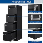 Fesbos File Cabinet - 4 Drawers Vertical 17.8" Deep Lockable Filing Cabinet Black Metal Storage Cabinets for Home Office to Hanging Files Letter/Legal/F4/A4 Size