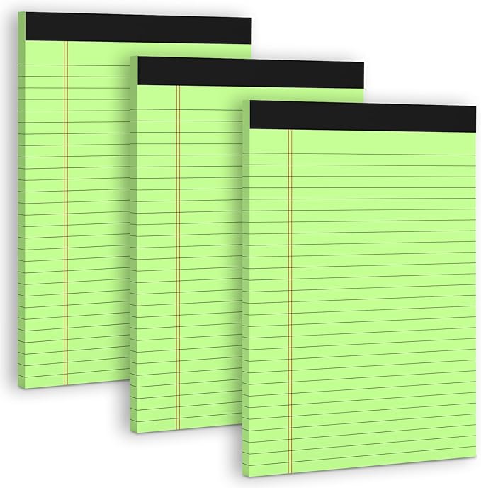 3 Pack Colored Legal Pads 8.5 x 11 Wide Ruled Note Pads, Green Notepads Writing Pads 30 Sheets/Pad, Perforated Lined Paper Note Pad 8.5 x 11 of Paper Notebook To-Do List for School & Office Supplies