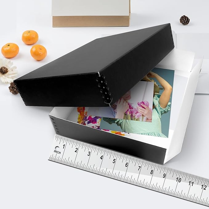 Lineco Museum Archival Storage Box, Drop Front Design with Metal Edges Removable Lid, 8.5 X 11 X 3 inches Acid-Free Photo Album Case, Preserve Prints Pictures, Magazine, Documents, Artworks, Black