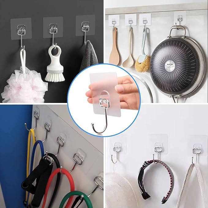 Antimbee 30-Pack All-Purpose Adhesive Hooks for Hanging, Wreath Door Hanger Heavy Duty Hooks 37 lb(Max), Sticky Wall Hook fit Home, Bathroom, Kitchen, Office and Outdoor