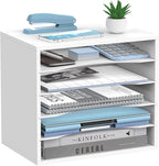 SHARKWOODS 5-Tier Wood Desk Organizer, Paper Tray Organizer for Desk with Adjustable Storage Shelves, Desktop File Organization Paper Sorter Mail Holder for Office Home Classroom, White