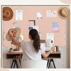 Mooliwe Scalloped Felt Bulletin Board 72 x 48 Inches Foldable Flesh Pink Pin Cork Board Alternative for Wall, 6' x 4' Trifold Picture Vision Self Adhesive Bulletin Decorative