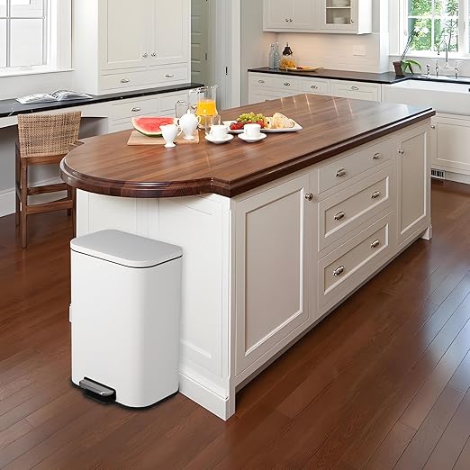 Takywep 8 Gallon Brushed Stainless Steel Trash Can with Soft-Close Lid, 3.2/5.3/8/13.2 Gallon Smudge-Resistant Compact Garbage Bin for Kitchen, Bathroom, Office - Black & White
