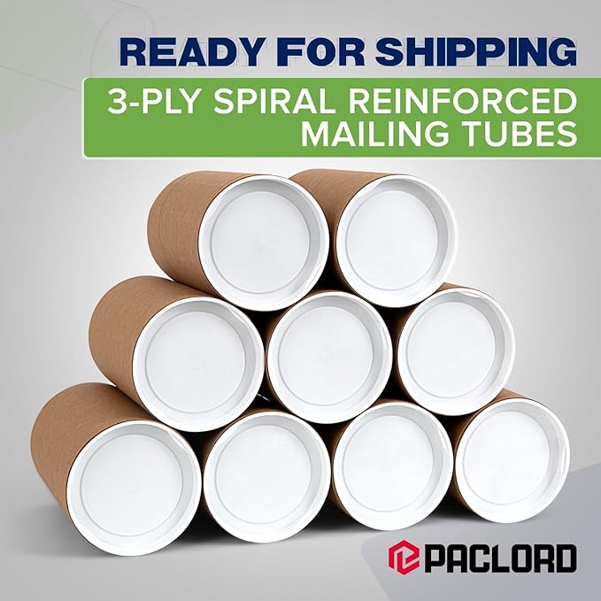 4" x 6" Reinforced Kraft Paper Mailing Tubes, Pack of 6 Tubes with 2 Caps Each – USPS Approved Poster Tube – Made in USA Cardboard Tube for Shipping and Storing Posters, Prints, Artwork, or Documents