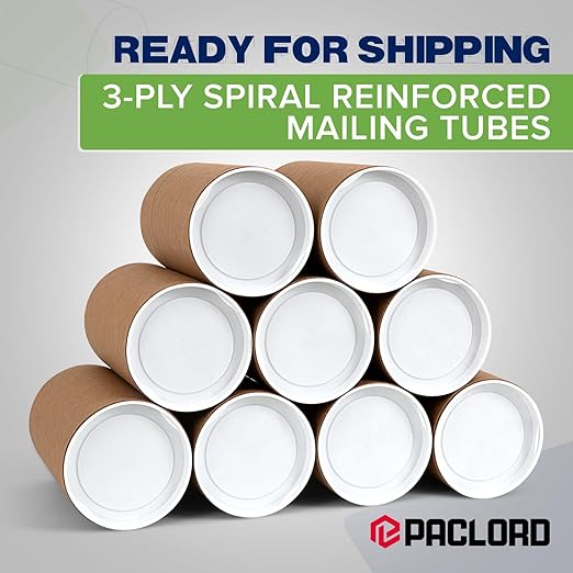 3" x 6" Reinforced Kraft Paper Mailing Tubes, Pack of 4 Tubes with 2 Caps Each – USPS Approved Poster Tube – Made in USA Cardboard Tube for Shipping and Storing Posters, Prints, Artwork, or Documents