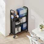 VEVOR Rolling Library Book Cart, 330 lbs Capacity, 30.3 x 15 x 48.0-Inch Library Cart, Single Sided L-Shaped Shelves with 3-Inch Lockable Wheels, Book Truck for Home Shelves Office and School, Black