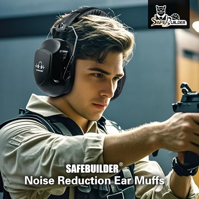 SAFEBUILDER Ear Muffs Noise Reduction SNR 33dB Adjustable Lightweight Safety Earmuffs Sound Proof Noise Cancelling ANSI