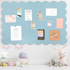 Mooliwe Scalloped Felt Bulletin Board 72 x 48 Inches Foldable Light Blue Pin Cork Board Alternative for Wall, 6' x 4' Trifold Picture Vision Self Adhesive Bulletin Decorative