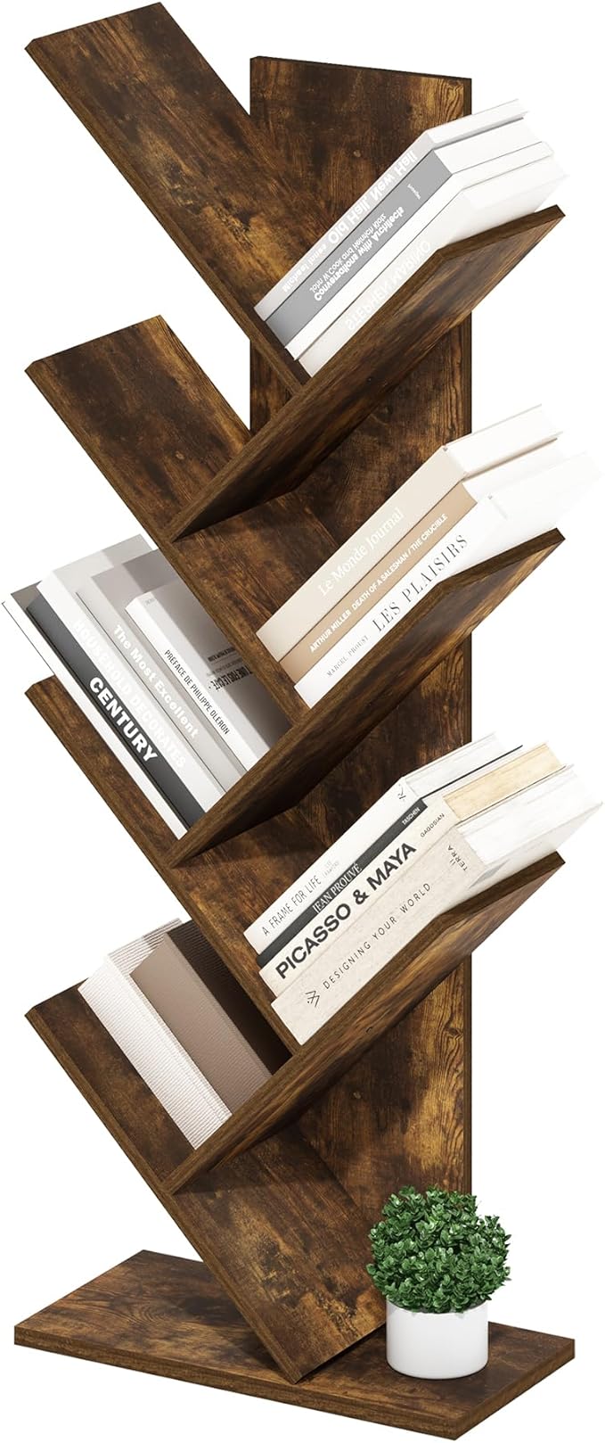 Furinno Tree Book Shelf, 7-Tier Bookshelf, Tree Bookcase for Room Decor, 8.4 x 15.7 x 39.4, for Living Room, Bedroom, Home Office, Amber Pine