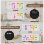 DreamSky Wooden Digital Clock for Bedroom Desk - RGB Loud Alarm Clock for Heavy Sleepers with Volume Control, Large Numbers with Dimmer for Living Room Office, Wood Decor (Plug in Clock)