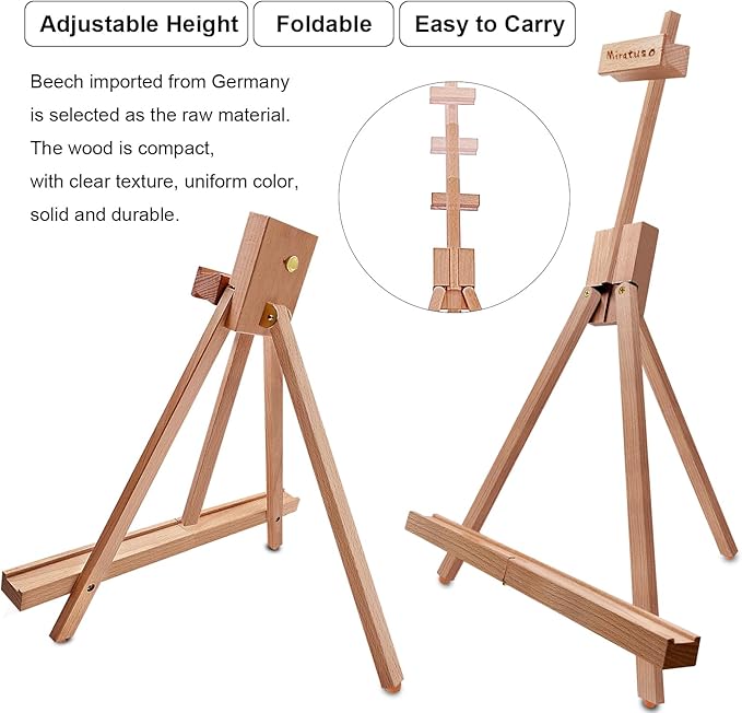 Miratuso Painting Easel, Folding Wooden Tabletop Easel Stand Holds Highest to 22" Canvas, Portable Desktop Easel Suitable for Artists, Beginners, Students