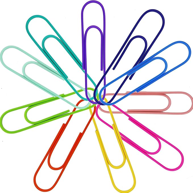 CasaVibe 50 Pack 4 Inches Jumbo Paper Clips, Vinyl Coated Multicolored Extra Large Mega Paperclips, Colored Binder Clip for Office School Document Organizing Office Supply Accessories