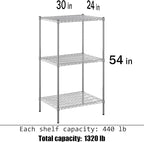 Regal Altair 24" Deep x 30" Wide x 54" Height Wire Shelving Kit | 3-Tier | NSF Commercial Storage Rack Unit