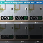 Peakeep Large Display Digital Alarm Clock for Bedrooms, Date Day of Week Calendar Desk Table Clocks for Living Room Office, Dimmable Plug in Electric Clock, 5 Volumes, Loud, Auto DST