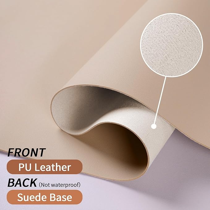 Bloss Extra Large Leather Desk Ma, 47.2" x 16.9" Non-Slip Dressing Table Cover Protector, Waterproof Student Study Desk Mat, Home Office Decor - Beige