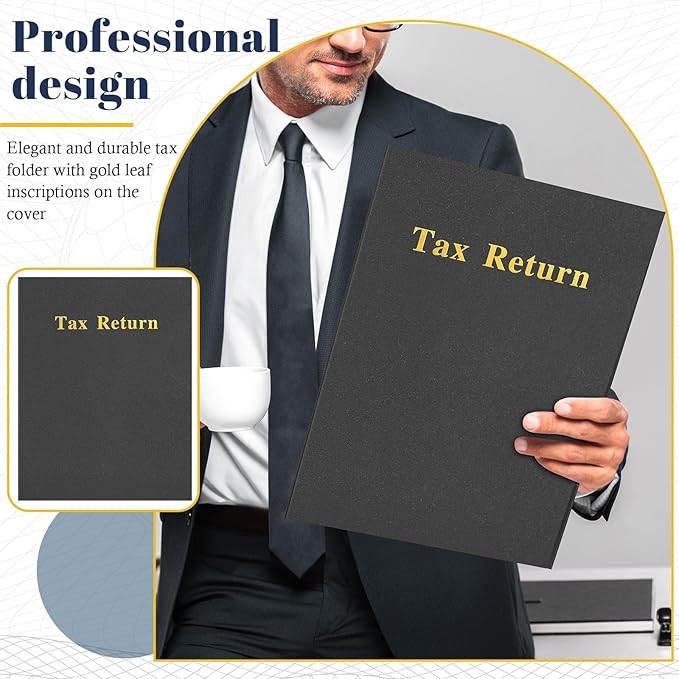 Harloon 40 Pcs Tax Return Folders 12 x 9 Inches 2 Pocket Folders Bulk Gold Foil Stamped Heavyweight Folder, Holds 8 x 11 Inches Letter Size Paper(Black,Cardboard)