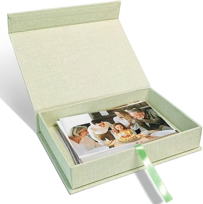 Sprsthai 8x10 Archival Photo Storage Box with Lid – Stackable Memory Keepsake Organizer for Photos, Certificates, Jewelry & Scrapbooking Supplies Grass Green