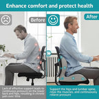 Memory Foam Seat Cushion,Office Chair Cushion with Lumbar Support,L-Shape Ergonomic Cushions with Strap,Non-Slip Sciatica,Hemorrhoids, Tailbone Pain Relief for Office Workers,Driver (Black+Light Gray)