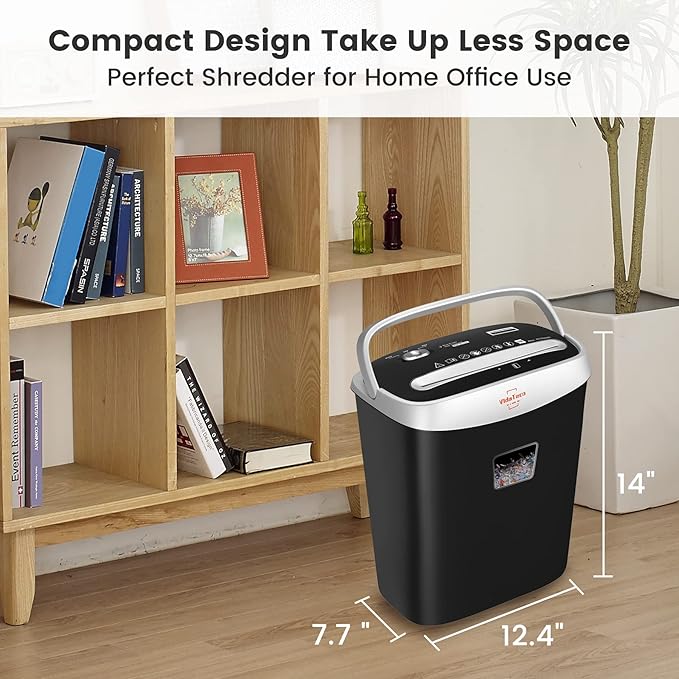 VidaTeco Paper Shredder for Home Office Heavy Duty with 60 Mins Running with US Patented Cutter,Shred CD/Card with Extra Large Bin,AUTO Jam Proof(ETL) (10-Sheet Micro-Cut)