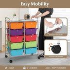 LDAILY 10 Drawer Rolling Cart, Storage Cart Organizer on Wheels, Drawer Cart with Metal Frame & Large Storage Capacity, Rolling Cart with Drawers for Living Room Classroom, Office