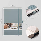 EMSHOI Notebook College Ruled - 256 Numbered Pages, 120 Gsm Thick Paper, A5 Hardcover Leather Lined Journal for Men & Women Work School Journaling Writing Diary 5.7" X 8.3"(GrayBlue)