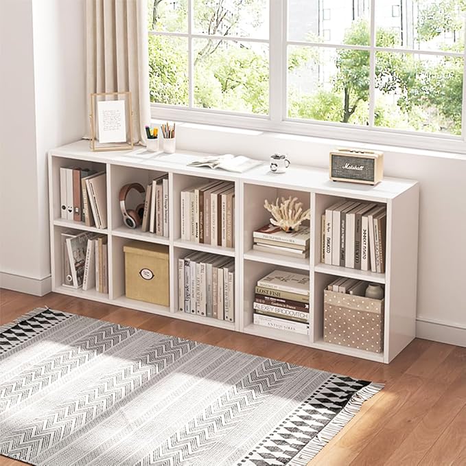 NELYE 6 Cube Organizer Bookcase - Fabric Storage Bins Container, Open Shelf Simple Compartments Bookshelf, White