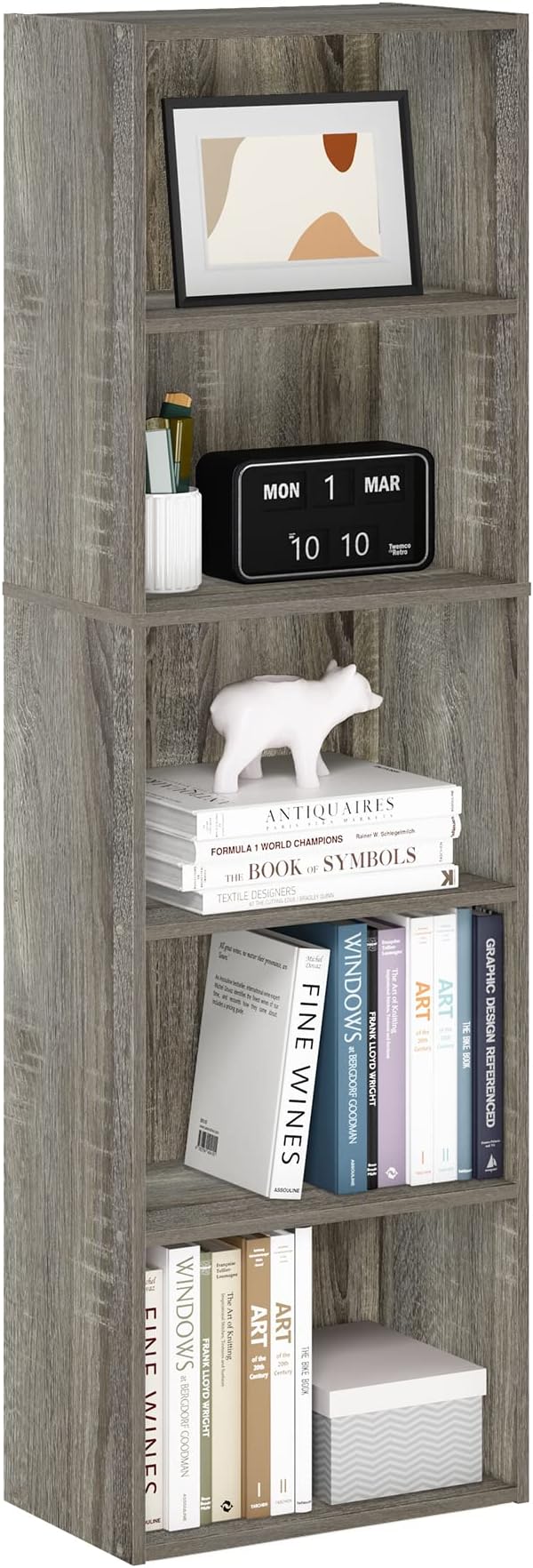 Furinno LUDER Book Shelf, 5-Cube Bookshelf, Bookcase with Open Shelf, 9.4 x 15.8 x 52, for Living Room, Bedroom, Home Office, French Oak