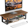 NestNeat Monitor Stand Riser, 24 Inch Computer Monitor Stand for Desk, 2-Tier Wood Desk Shelf Organizer with Storage, Desktop Stand for Laptop/Screen/PC/Printer, Ergonomic Home Office Monitor Stand